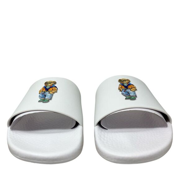Polo Ralph‎ Lauren Slides Mens 12 White Polo Bear Sandals Preppy Summer Pool main image 13